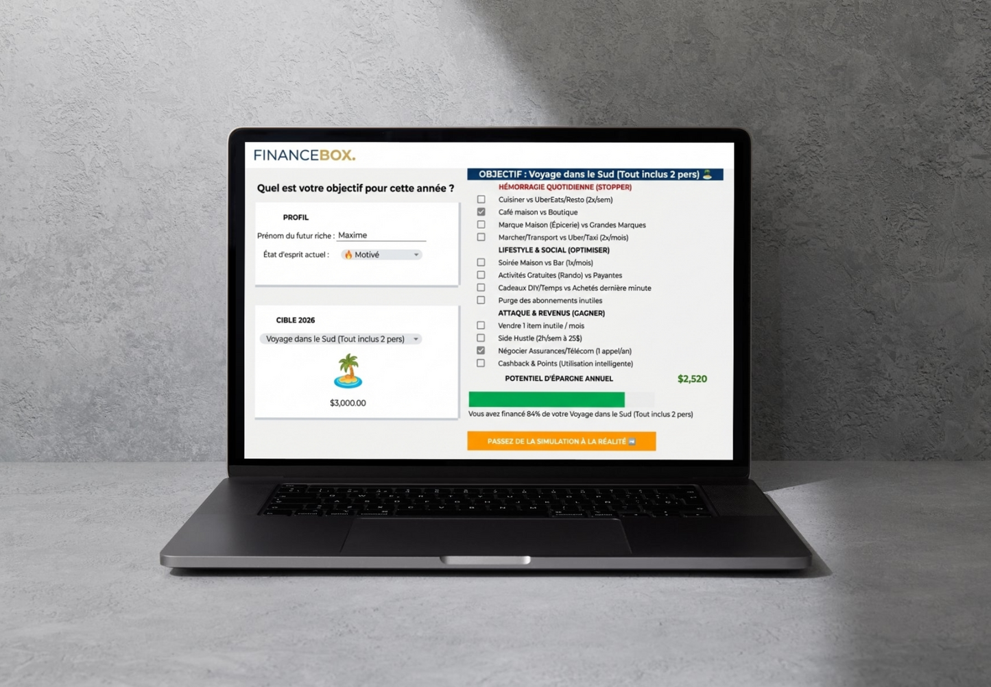 Simulateur Style de Vie FinanceBox™